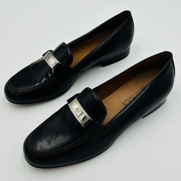 Lauren Ralph Lauren LRL 6.5B Dark Brown Leather Loafers Slip-on Silver Buckle - Picture 7 of 13
